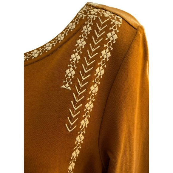 Garnet Hill Women's Brown White Embroidered Pocket-Detail Knit Dress Size Small - Picture 4 of 6